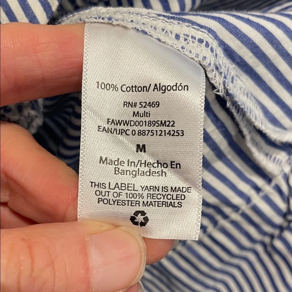 Free Assembly Blue White Stripe Puff Sleeve Mini Dress Size M